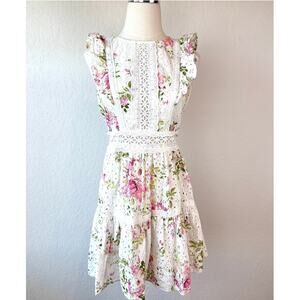 Ever New White Floral Print Broderie Anglaise Fit & Flare Dress Easter size 4